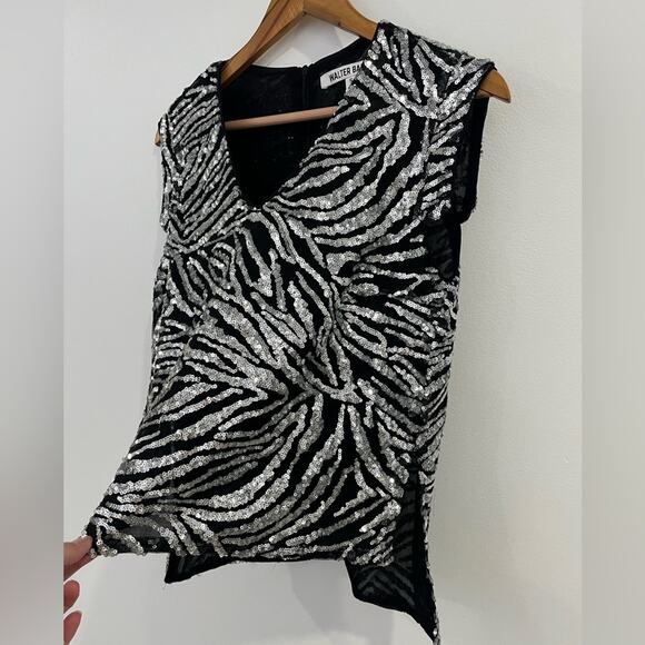 Walter Baker Zebra Print Sequin Hi Low Blouse Small - Picture 5 of 8